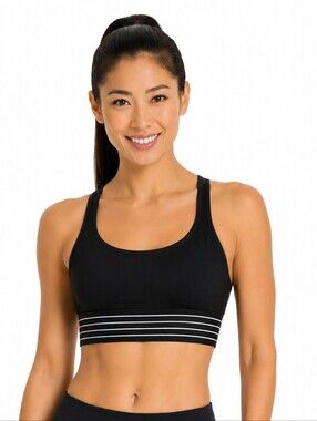 AS ROSE RICH ATHLETIC SPORTS TOP Striped Underband Black Sports Bra - SIZE XL NW